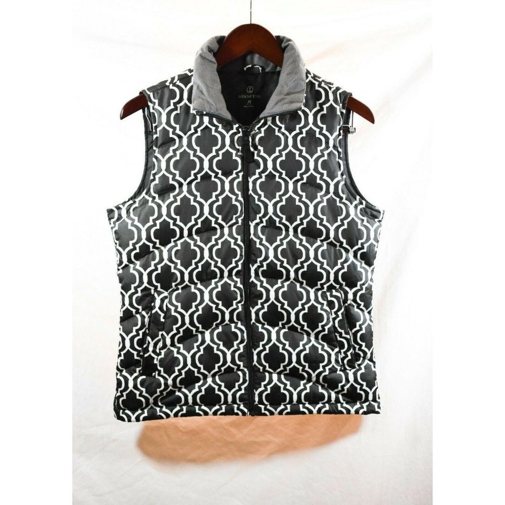 LANDS’ END WOMEN’S BLACK WHITE DOWN QUILTED VEST